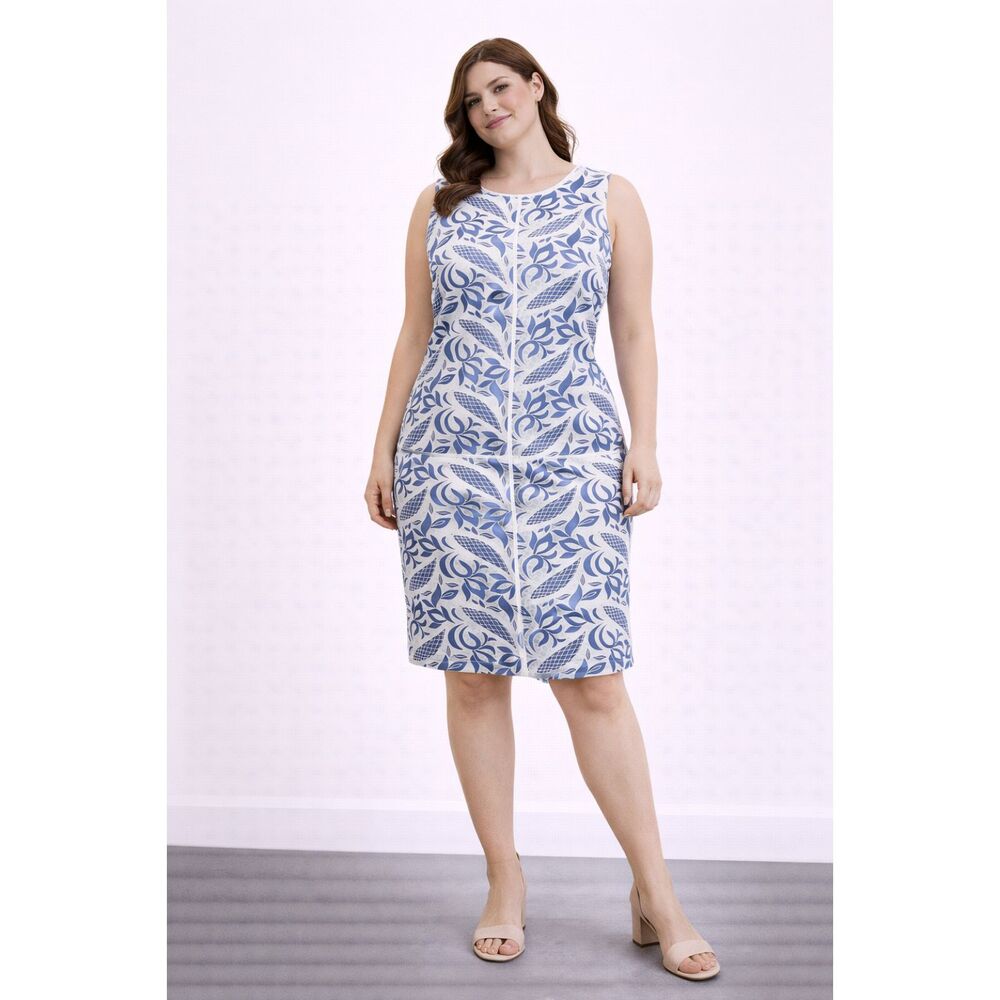 Adrianna Papell Blue & White Sheath Dress 14